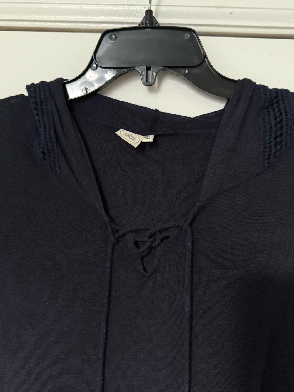 Paper Crane Navy Hooded Knit Pullover Top with Crochet Trim - Picture 3 of 7